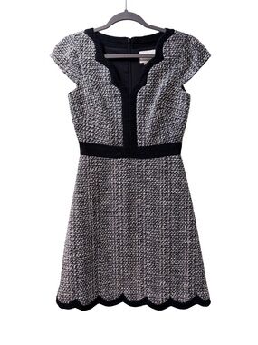 kate spade Black and White Tweed Scalloped Midi Dress